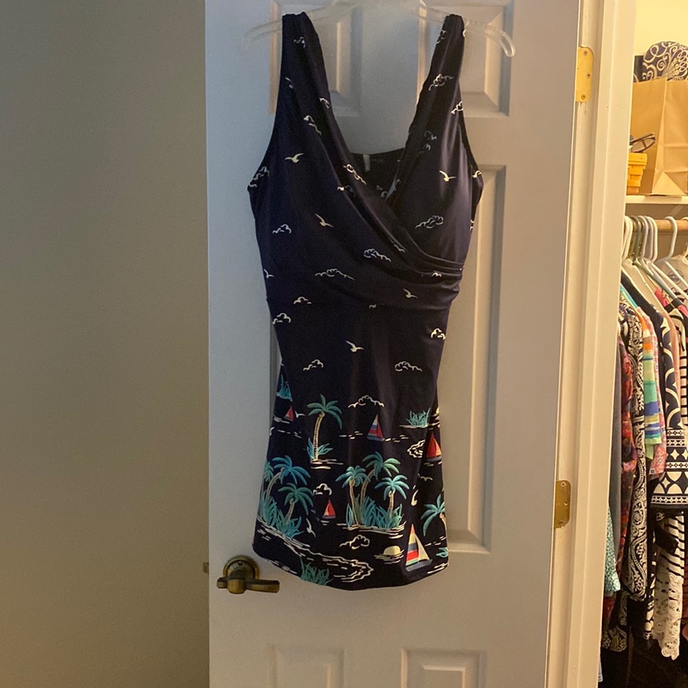Lands End navy blue bathing suit swimdress size 18DDD